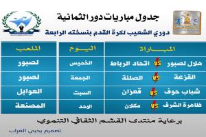 مواعيد مباريات دور الثمانية لدوري الشعيب الرياضي لكرة القدم